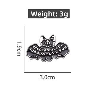 Detailed view of cartoon bat enamel pin showing 3.0cm width and 1.9cm height dimensions