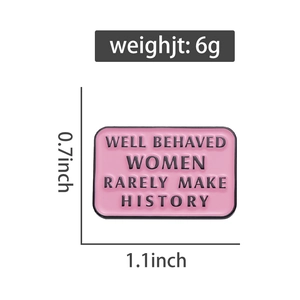 Pink enamel badge detail showing 1.1x0.7 inch dimensions and 6g lightweight metal