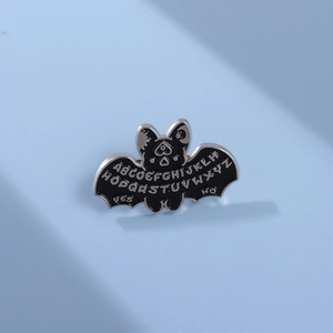 Gothic Bat Enamel Pin Ouija Board Alphabet Design Brooch Black Silver Alloy Animal Badge For Halloween Party Jewelry