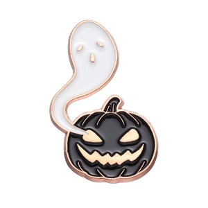 Broche en émail d'Halloween avec citrouille noire et petit fantôme blanc en alliage
