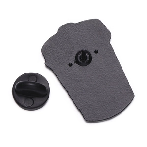 Geometric bin enamel pin with black metal back and rubber clutch closure detail