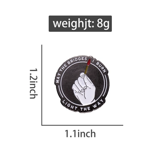 Detailweergave van de emaille badge met 8g gewicht en maten 1,2 x 1,1 inch