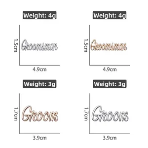 Detailed size and weight specs for Groom and Groomsman lapel pins in silver and rose gold