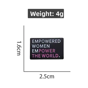 Detail view of rectangular enamel pin showing 2.5cm x 1.6cm dimensions and 4g weight