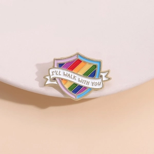 Regenbogen-Schild-Emaille-Anstecker mit Aufschrift I'LL WALK WITH YOU und Band