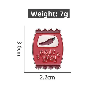 Detailed size view of red neuro spicy enamel pin measuring 3.0cm by 2.2cm
