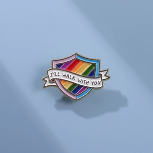 I'll Walk With You Regenbogen Schild Emaille Anstecknadel LGBTQ Pride Abzeichen Legierung Brosche Gold Vergoldet Schmuck