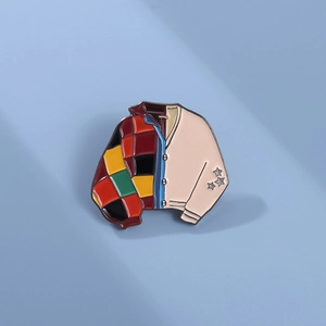 Colorful plaid jacket enamel brooch with geometric color block design for fashion accessory