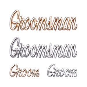 Elegant Groom and Groomsman cursive metal lapel pins in rose gold and silver finish