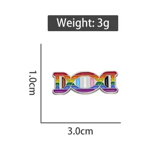 Rainbow DNA double helix pin badge made of enamel alloy, size 3.0cm x 1.0cm for clothing