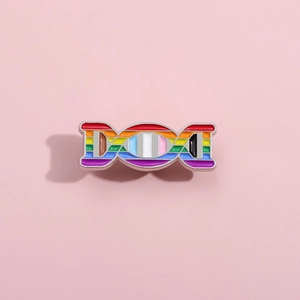 Rainbow DNA double helix enamel brooch in silver alloy finish for science enthusiasts