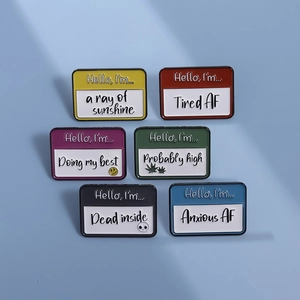 Funny Hello I'm Name Tag Enamel Pins Sarcastic Phrases Brooches Zinc Alloy Metal Badge For Backpack Clothes Accessories