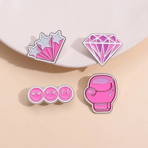 Set de pines esmaltados rosa con estrella, diamante, smileys y guante de boxeo