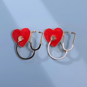 Creative Medical Theme Alloy Brooch Pin Rhinestone Enamel Heart Stethoscope Caduceus Badge For Nurses Doctors Graduation Jewelry Gift