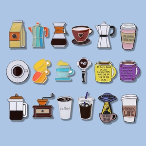 Cartoon Coffee Theme Enamel Pin Brooches Creative Slogan Coffee Cup Mocha Pot Badge For Backpack Clothing Accessory Unisex