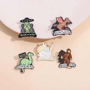 Cartoon Cryptid Enamel Pins Set Jersey Devil Alien Jackalope Bigfoot Nessie Alloy Brooches Motivational Gift For Backpack