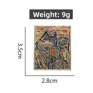 Detailed view of Scream art enamel pin measuring 3.5cm by 2.8cm and weighing 9g