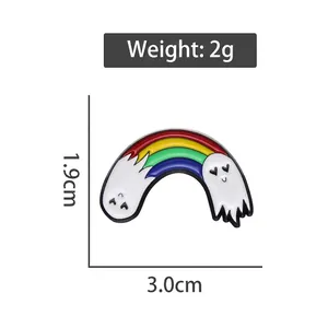 Rainbow ghost enamel pin in alloy material featuring colorful stripes and heart eyes