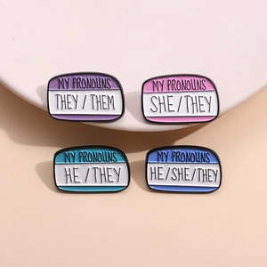 My Pronouns Enamel Pin Zinc Alloy Name Tag Brooch She They He Identifying Badge Lapel Pin Jewelry Gift For Men Women