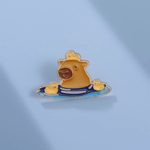 Cute Cartoon Capybara Bathing Enamel Pin Alloy Animal Brooch With Yellow Ducks For Backpack Hat Clothes Decor Jewelry Accessory