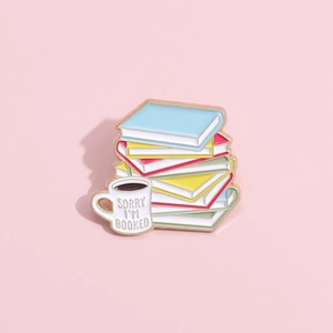 Creative Books And Coffee Cup Enamel Brooch Pin Sorry I Am Booked Funny Letter Alloy Badge For Book Lovers Students Gift