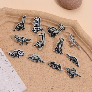 Set of 12 punk skeleton dinosaur pins for shoes with PVC and 3D silver metal finishes