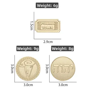 Detailed view of metal ticket pins with specific size measurements and weight labels
