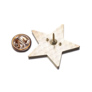 Detailed back view of a gold star metal brooch with butterfly clutch and textured finish