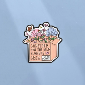 Artistic Flower Box Enamel Pin Consider How The Wild Flowers Grow Bible Verse Luke 12:27 Alloy Brooch For Jacket Bag