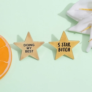 Personalized Gold Star Enamel Pin Badge Set Doing My Best 5 Star Bitch Lettering Alloy Brooch For Backpack Denim Jacket Decor
