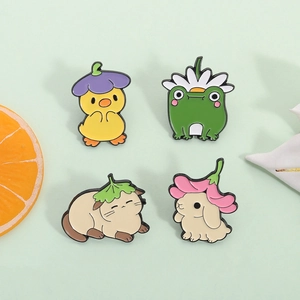 Cute Cartoon Animal Enamel Pin Set Alloy Flower Frog Duck Rabbit Cat Decorative Badge Lapel Pin Jewelry Gift For Women Kids