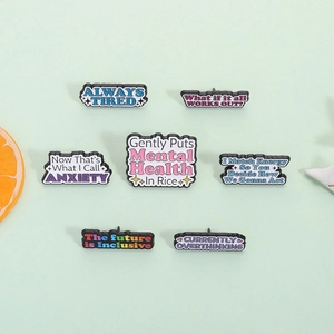Funny mental health enamel pin set with witty quotes on a vibrant mint background