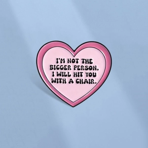 Sarcastic Quote Pink Heart Enamel Pin I Will Hit You With A Chair Funny Badge Alloy Brooch Clothing Bag Lapel Jewelry