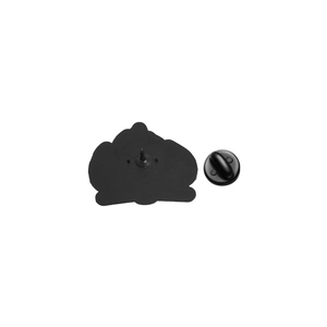 Detail view of the black matte enamel pin back and secure rubber clutch closure