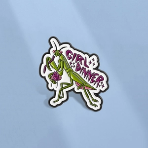 Funny Mantis Girl Dinner Enamel Pin Zinc Alloy Animal Brooch Badges For Clothing Bag Backpack Unisex Edgy Accessories
