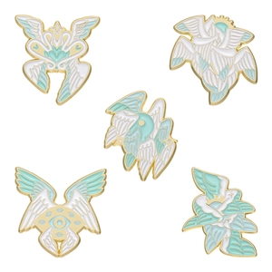 Exquisite 5-piece mint green angel wing enamel pins with geometric gold plating decor