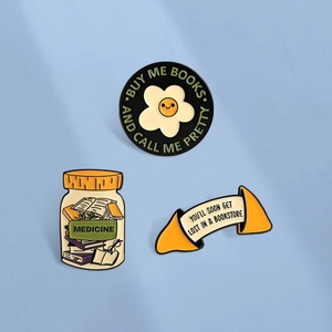 Zinc Alloy Funny Reading Theme Enamel Pins Book Lovers Brooch Medicine Bottle Fortune Cookie Flower Badge Literary Gift