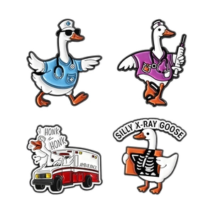 Whimsical medical goose enamel pin set featuring doctor and nurse animal designs