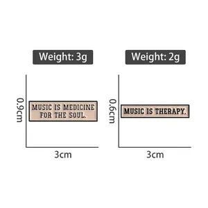 Custom music themed rectangle enamel pins showing dimensions 3x0.9cm and 3x0.6cm