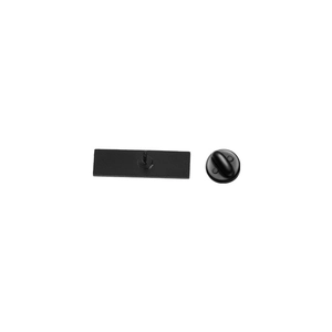 Minimalist rectangular black metal badge pin with matte coating on white background