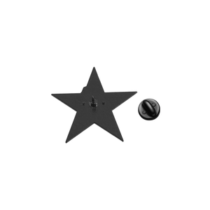 Detail view of the star-shaped alloy pin back and black rubber clutch accessory