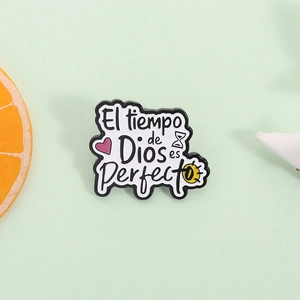 Spanish quote enamel pin El tiempo de Dios es Perfecto with heart and hourglass icons