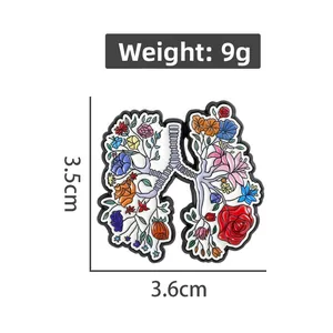 Floral lung enamel pin badge dimensions 3.5cm by 3.6cm with a lightweight 9g weight