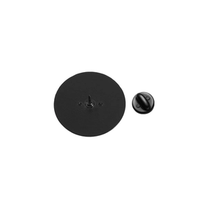 Detail view of high-quality black rubber clutch and metal pin back for enamel brooch