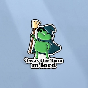 Cartoon Wizard Frog Enamel Pin Funny 'Twas The 'Tism M'lord Meme Brooch Zinc Alloy Witch Hat Broom Pins For Backpack Clothing