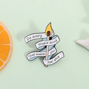 Inspirational Quote Burning Matchstick Enamel Brooch Alloy Slogan Ribbon Badge Pin For Backpack Clothes Jewelry Gift