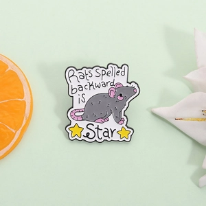 Funny Alloy Enamel Cartoon Mouse Pin Brooch Rats Spelled Backward Is Star Witty Lettering Badge Accessory Gift For Unisex