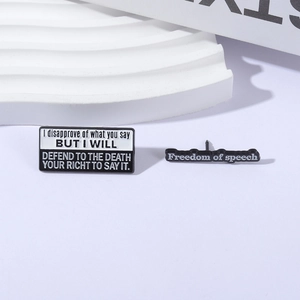 Freedom of Speech enamel pin set featuring classic quotes in black and white finish