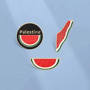 Spilla in Metallo Creativa Anguria Pin Smaltata Tema Palestina Mappa Tonda Forma a Fetta Per Decorazione Borsa Abbigliamento Gioielli
