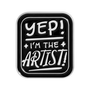 Artistic black square enamel pin with silver metal border and I'M THE ARTIST text